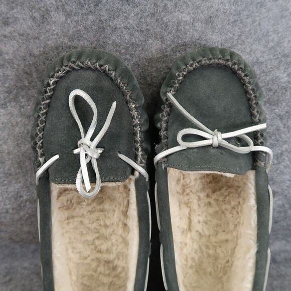 Cabelas Shoes Womens 9 Slippers Moccasin Slip On Comfort Loungewear Leather Grey - Picture 9 of 14